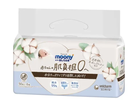 Moony Natural chusteczki nawilżane do skóry wyjątkowo wrażliwej, zestaw 6×50 szt.