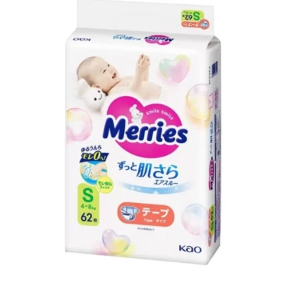 MERRIES – pieluszki, S, 4–8 kg, 62 szt.