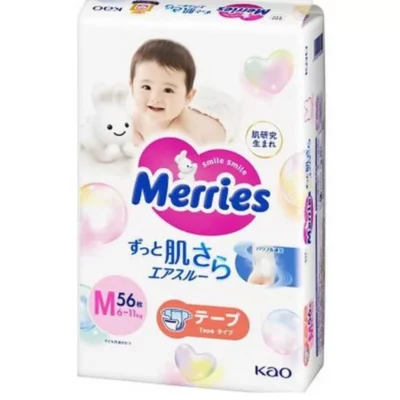 MERRIES pieluchy, M, 6–11 kg, 54 szt.