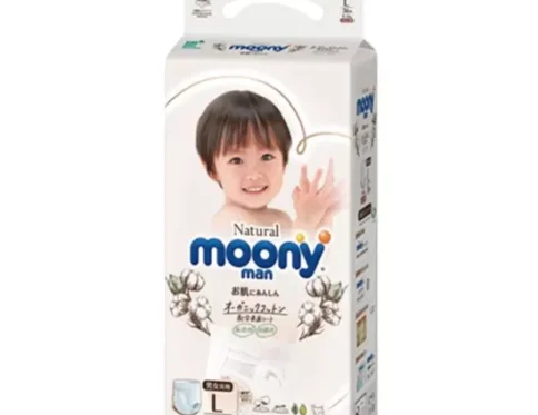Japońskie pieluchomajtki MOONY NATURAL, rozmiar L, 9–14 kg, 36 szt.