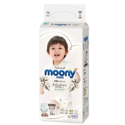 Japońskie pieluchomajtki MOONY NATURAL, rozmiar XL, 12–22 kg, 32 szt.