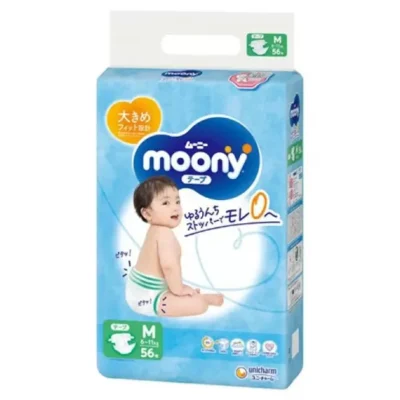 Japońskie pieluchy MOONY, M, 6–11 kg, 56 szt.