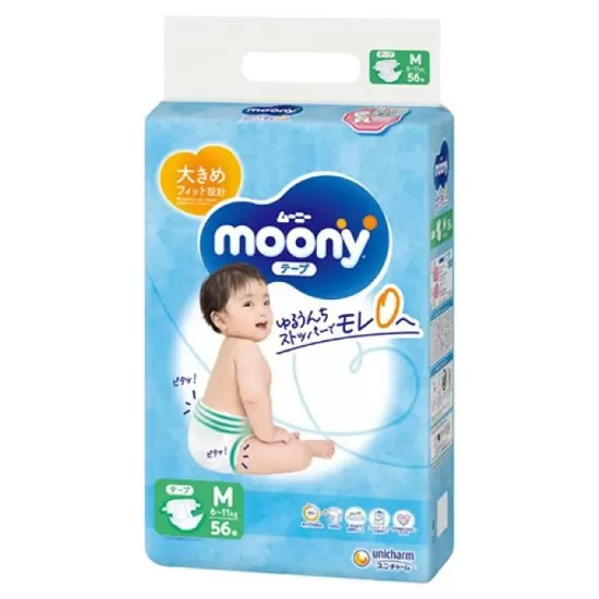 Japońskie pieluchy MOONY, M, 6–11 kg, 56 szt.