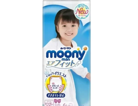 Japońskie pieluchomajtki MOONY, rozmiar XXL, 13–28 kg, dla dziewczynek, 26 szt.