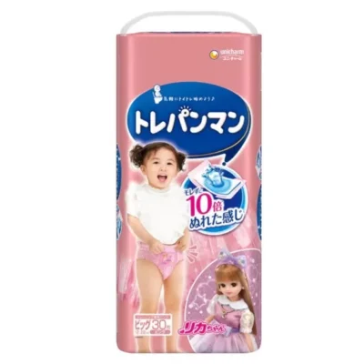 Japońskie pieluchomajtki treningowe MOONY, rozmiar XL, 12–22 kg, dla dziewczynek, 30 szt.