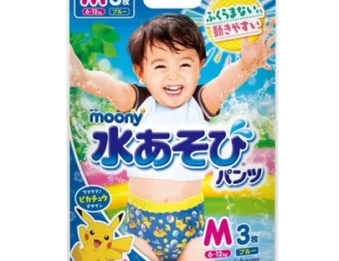 Japońskie pieluchomajtki do kąpieli MOONY, rozmiar M, 6–12 kg, dla chłopców, 3 szt.