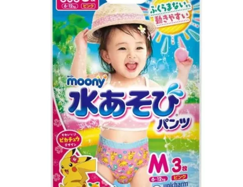 Japońskie pieluchomajtki kąpielowe MOONY, M, 6–12 kg, dla dziewczynek, 3 szt.