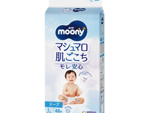 Japońskie pieluchy MOONY, rozmiar L, 9–14 kg, 48 szt.