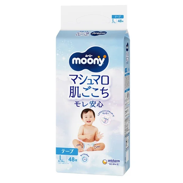 Japońskie pieluchy MOONY, rozmiar L, 9–14 kg, 48 szt.