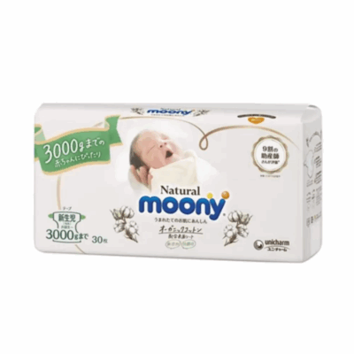 MOONY NATURAL – japońskie pieluszki NB dla noworodków 0–3 kg, 30 szt.