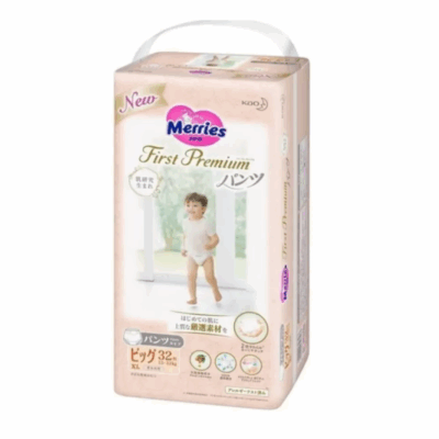 MERRIES First Premium pieluchomajtki, rozmiar XL, 12–22 kg, 32 szt.