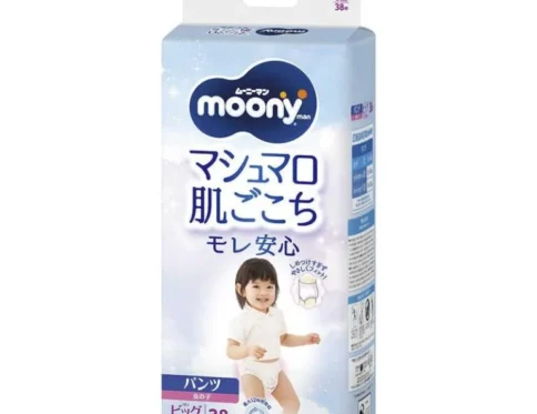 Japońskie pieluchomajtki MOONY, rozmiar XL, 12–22 kg, dla dziewczynek, 38 szt.