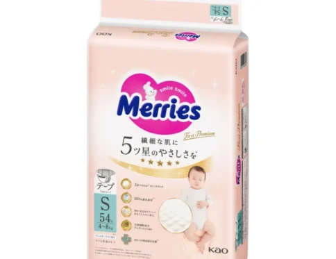 MERRIES First Premium – pieluszki, S, 4–8 kg, 54 szt.